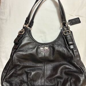 Coach Black Leather Shoulder Hobo Bag with Silver Hardware